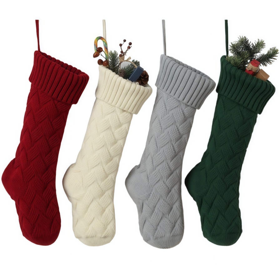 Knitted Christmas Stockings Large Size Cable Knit Holiday Decorative Gifts